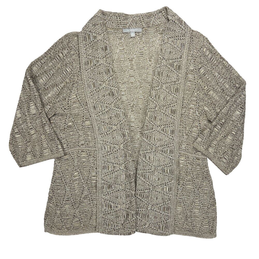 NY Collection Open Front Cardigan Sweater 3/4 Sleeve Diamond Knit Boho 2XL